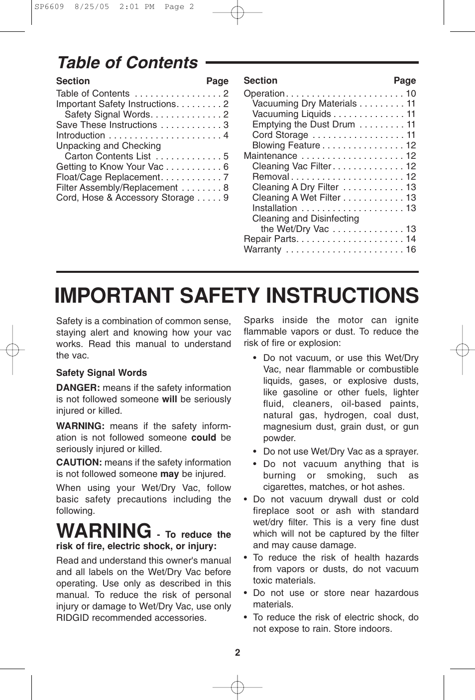 RIDGID WD4550 User Manual | Page 2 / 48