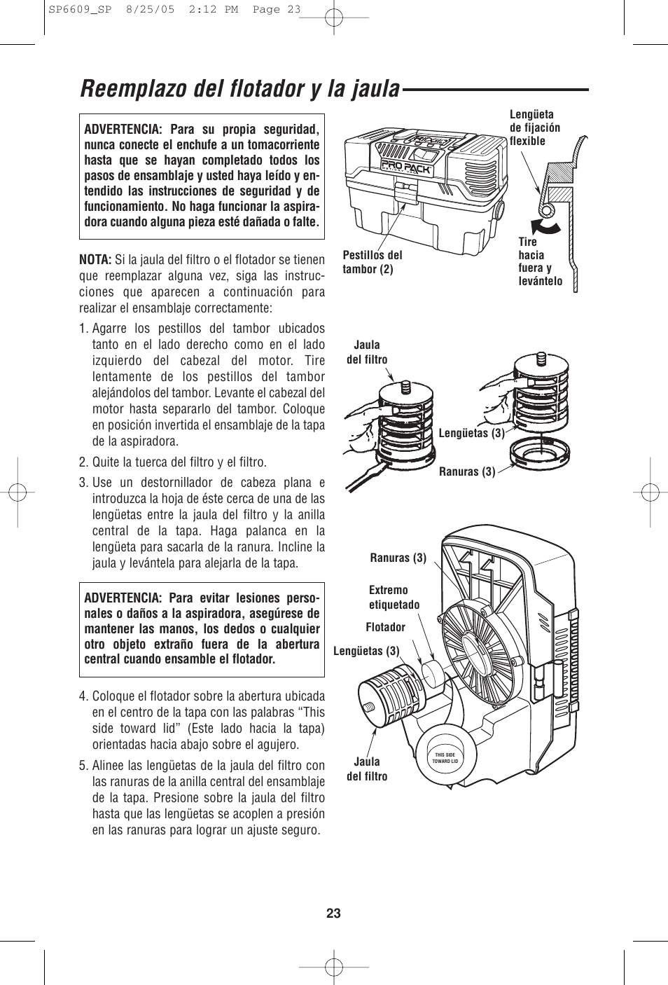 Reemplazo del flotador y la jaula | RIDGID WD4550 User Manual | Page 23 / 48