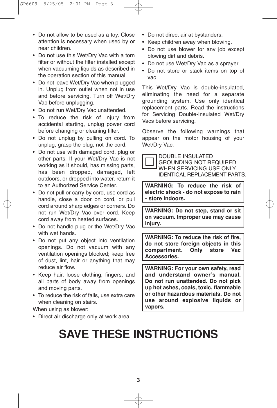 Save these instructions | RIDGID WD4550 User Manual | Page 3 / 48