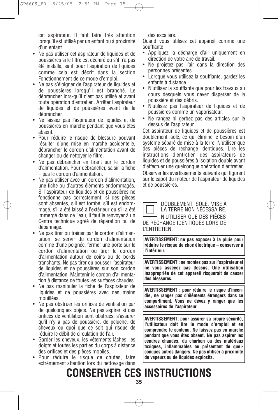 Conserver ces instructions | RIDGID WD4550 User Manual | Page 35 / 48
