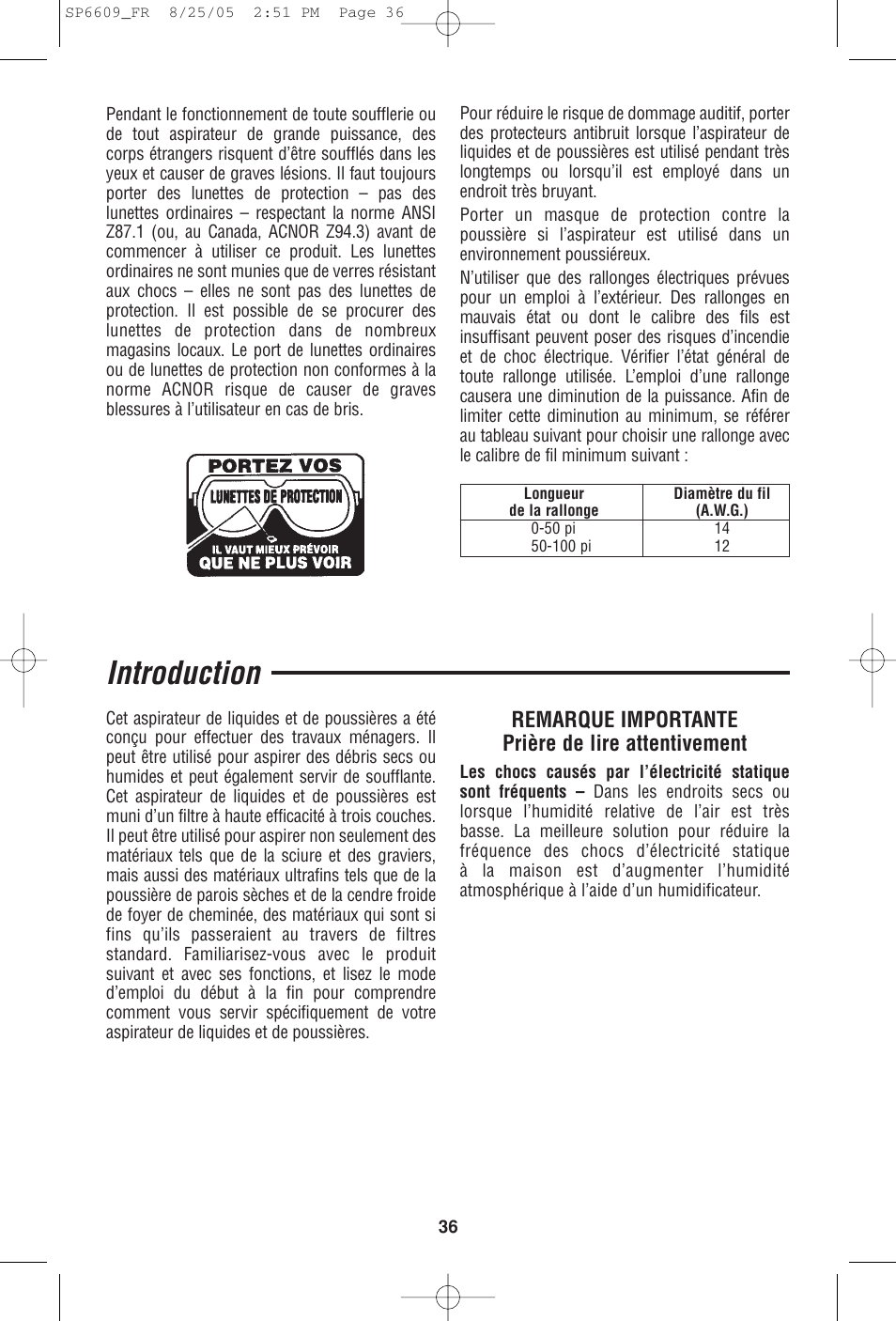 Introduction, Remarque importante prière de lire attentivement | RIDGID WD4550 User Manual | Page 36 / 48