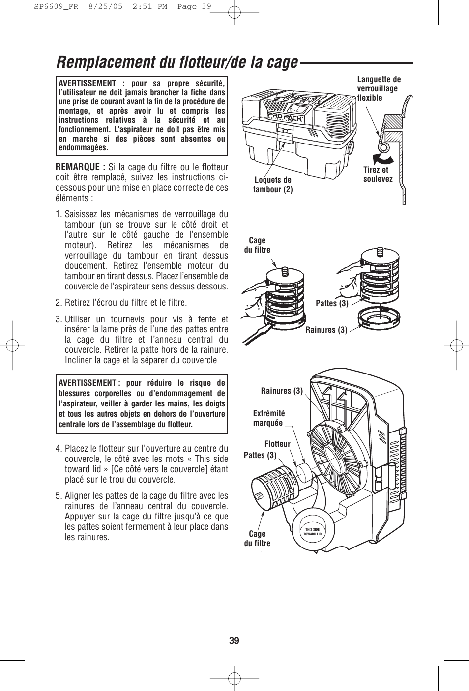 Remplacement du flotteur/de la cage | RIDGID WD4550 User Manual | Page 39 / 48