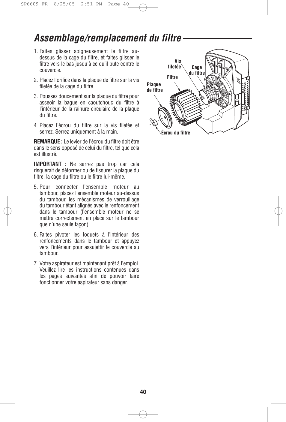 Assemblage/remplacement du filtre | RIDGID WD4550 User Manual | Page 40 / 48
