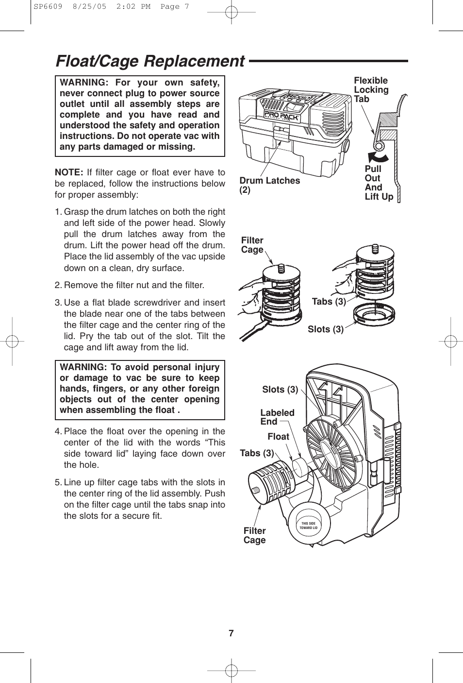 Float/cage replacement | RIDGID WD4550 User Manual | Page 7 / 48