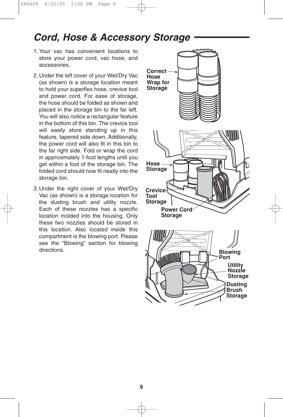 Cord, hose & accessory storage | RIDGID WD4550 User Manual | Page 9 / 48