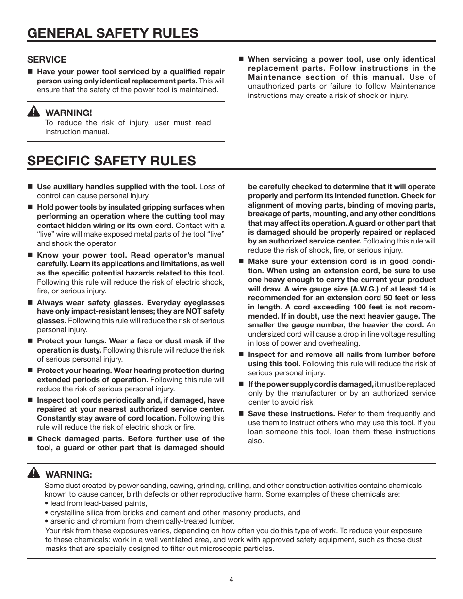 General safety rules, Specific safety rules | RIDGID R7111 User Manual | Page 4 / 16