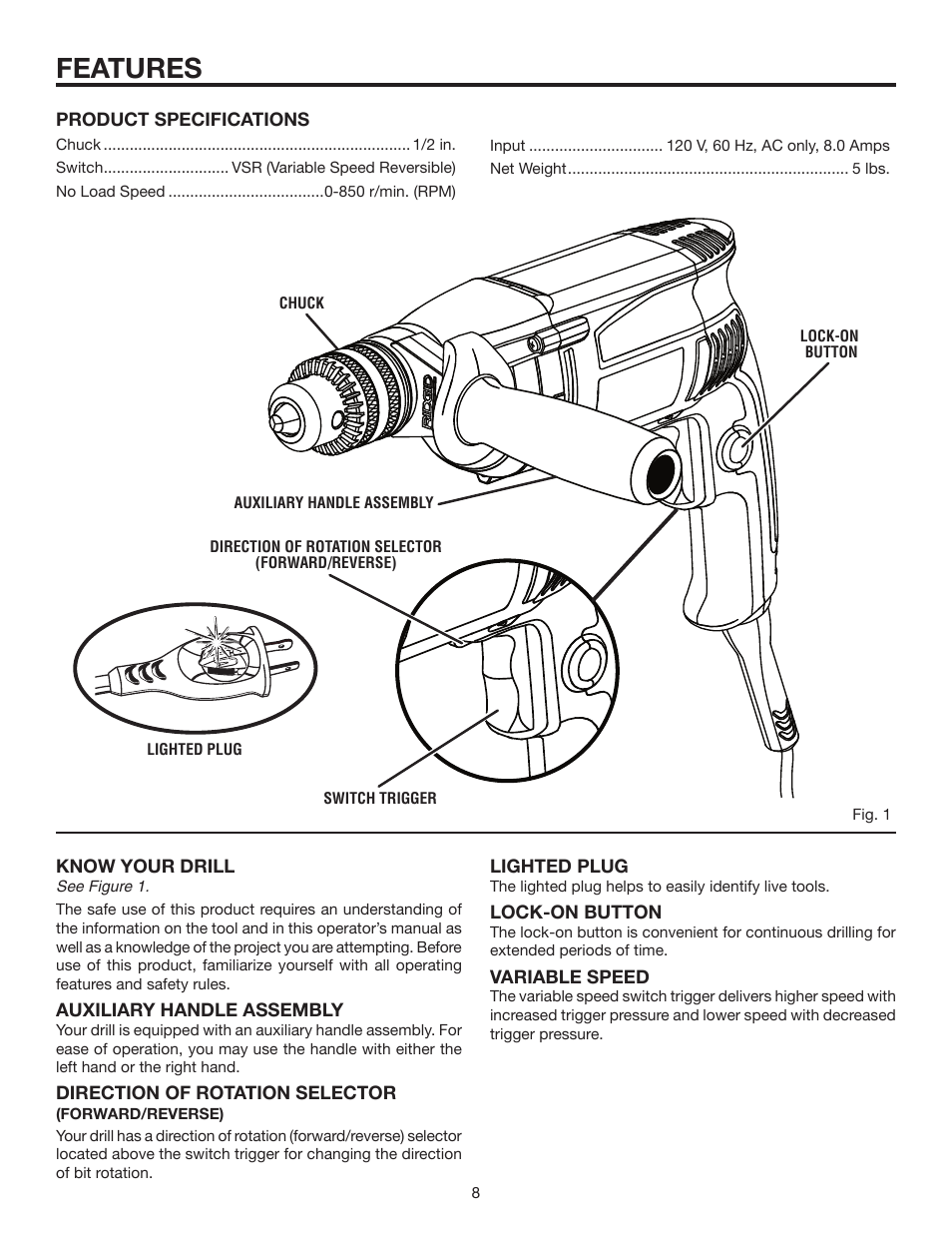 Features | RIDGID R7111 User Manual | Page 8 / 16