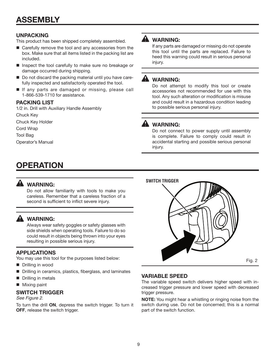 Assembly, Operation | RIDGID R7111 User Manual | Page 9 / 16