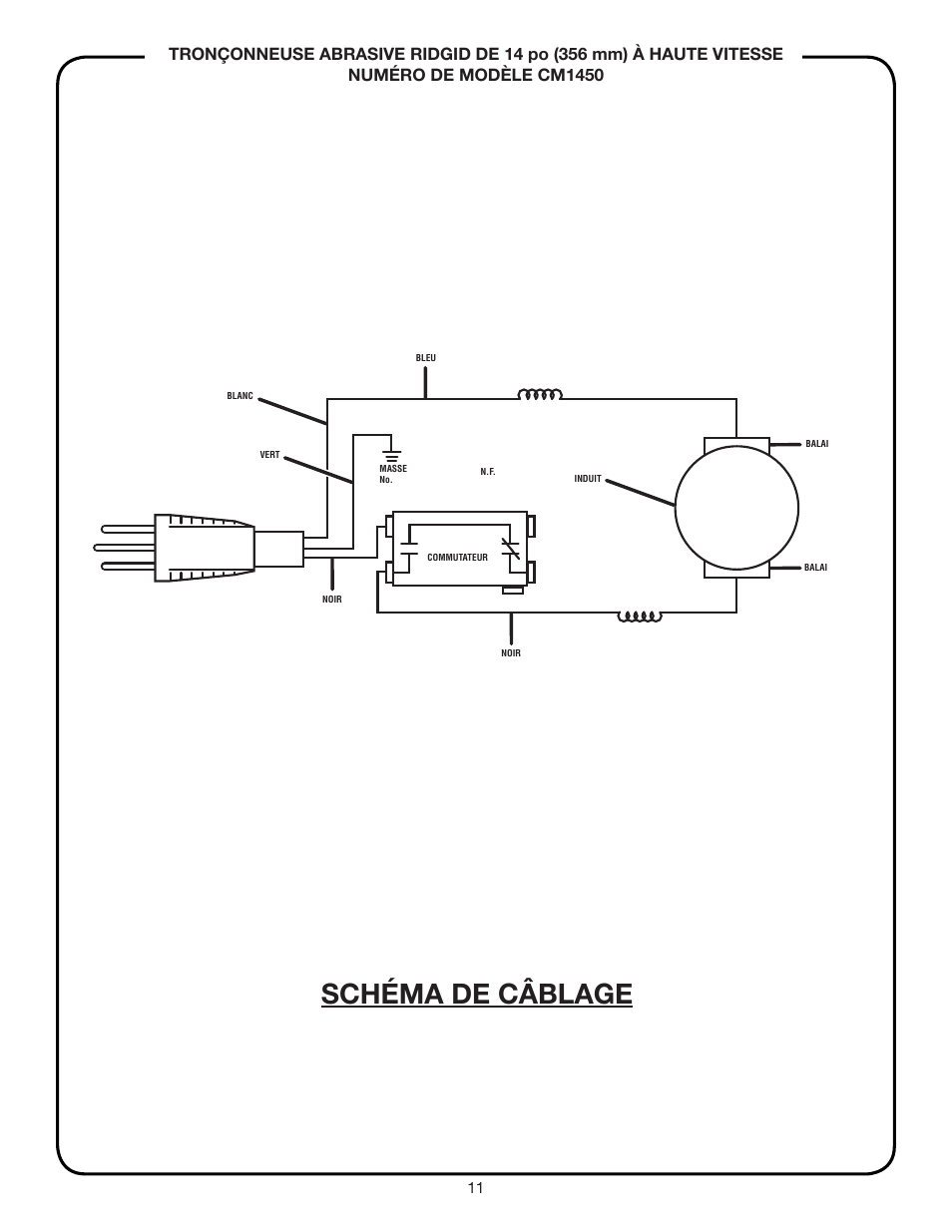 Schéma de câblage | RIDGID CM1450 User Manual | Page 11 / 16