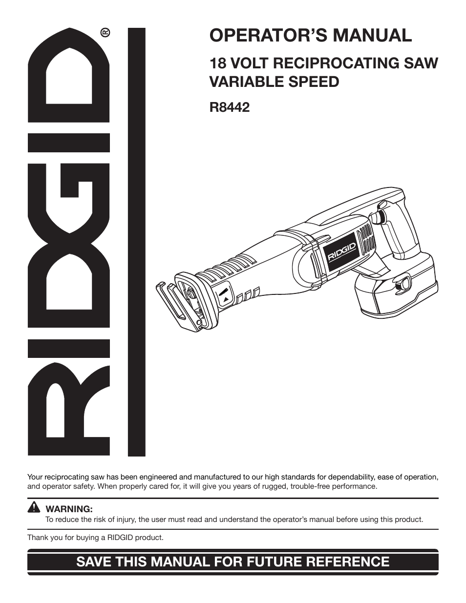 RIDGID R8442 User Manual | 16 pages