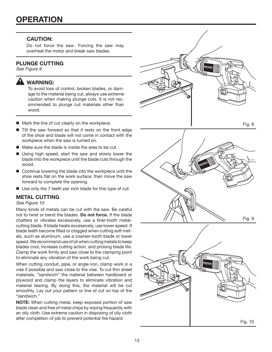 Operation | RIDGID R8442 User Manual | Page 13 / 16