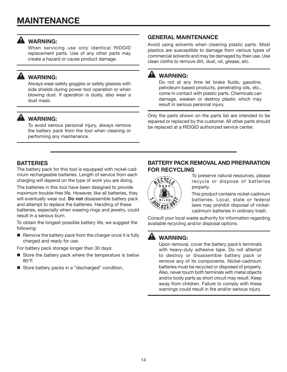 Maintenance | RIDGID R8442 User Manual | Page 14 / 16