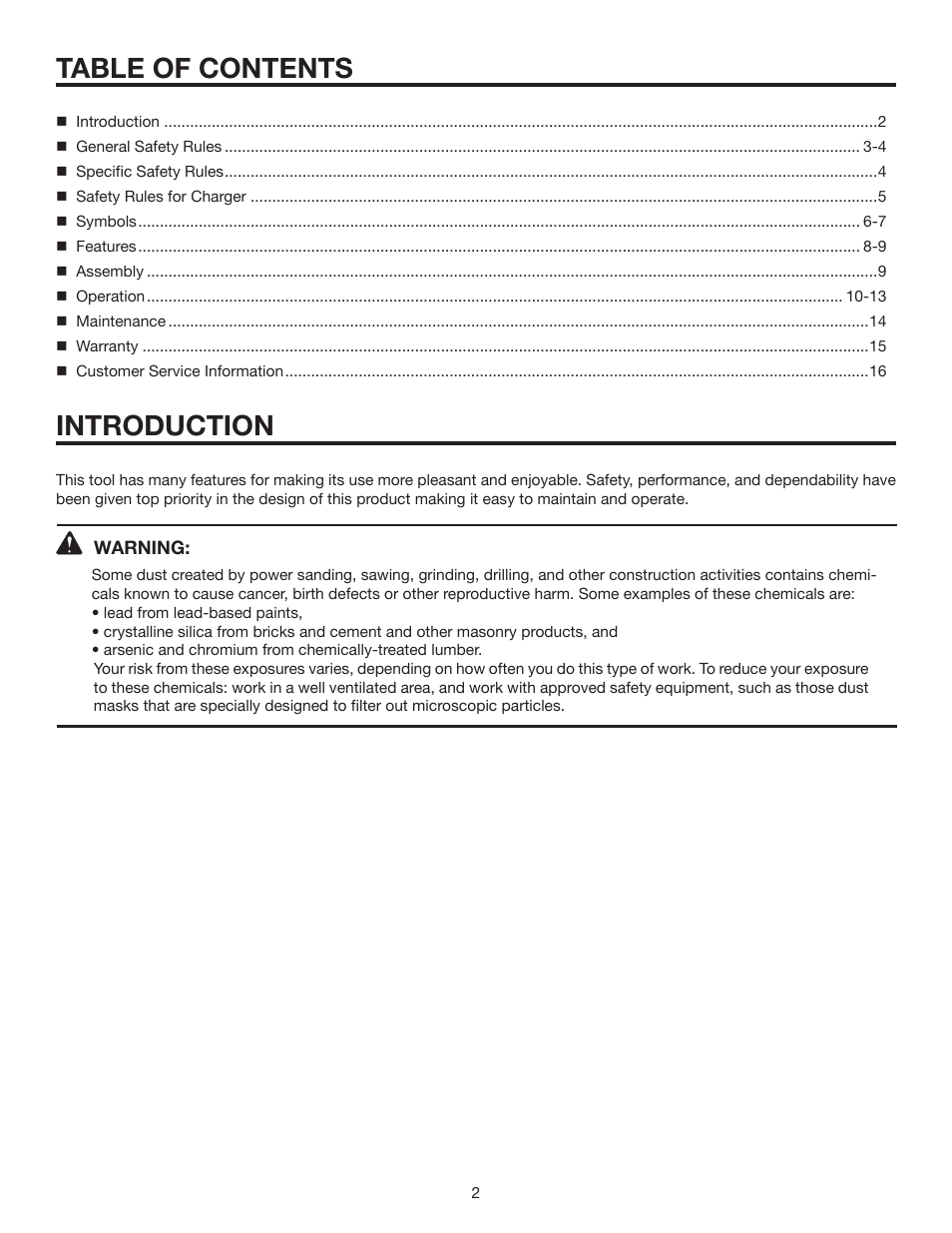 Table of contents introduction | RIDGID R8442 User Manual | Page 2 / 16