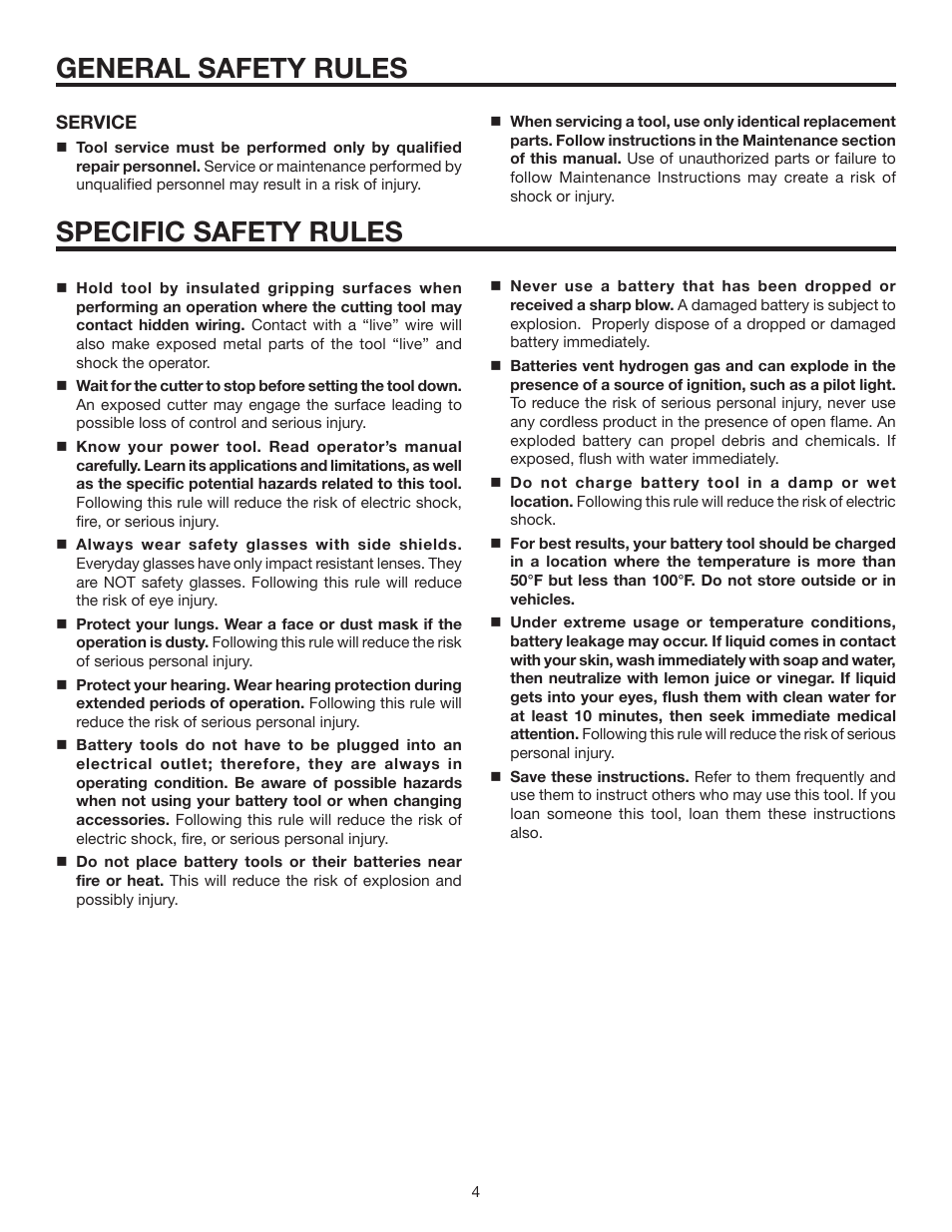 General safety rules, Specific safety rules | RIDGID R8442 User Manual | Page 4 / 16