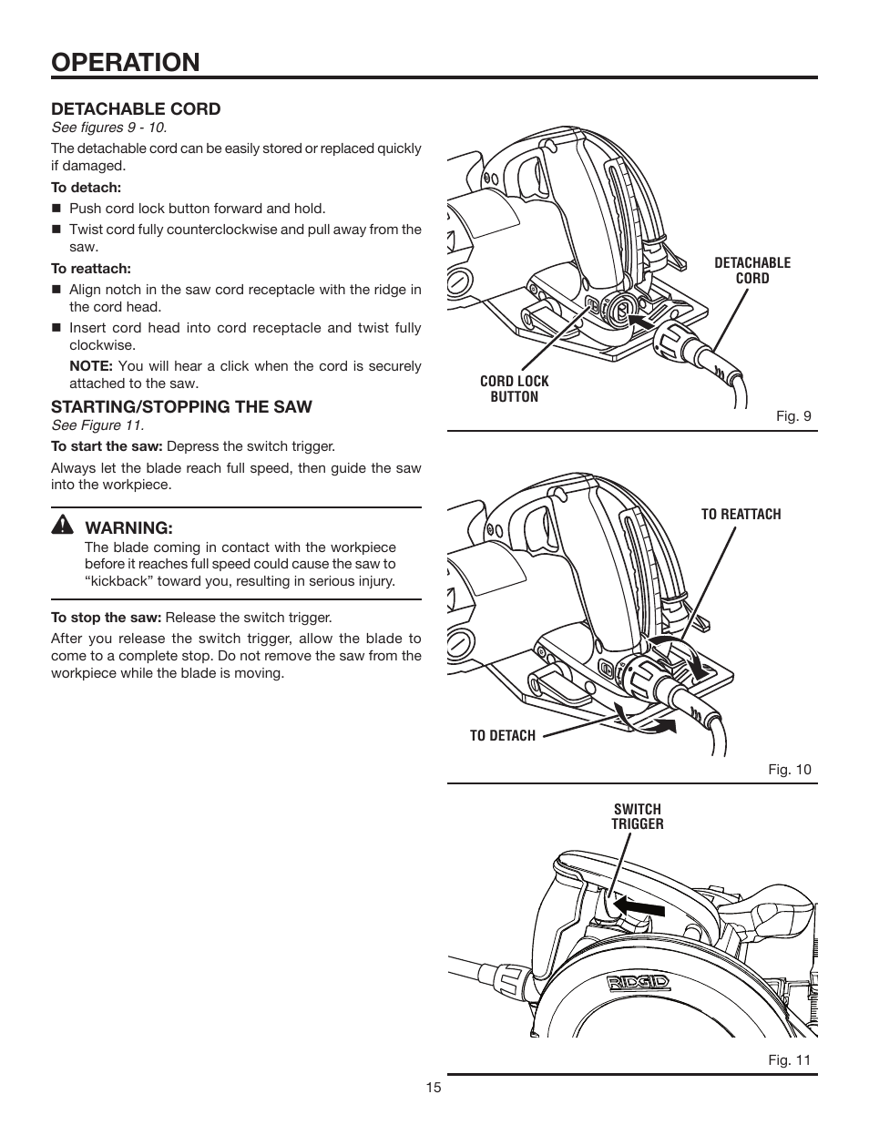 Operation | RIDGID R3203-1 User Manual | Page 15 / 24