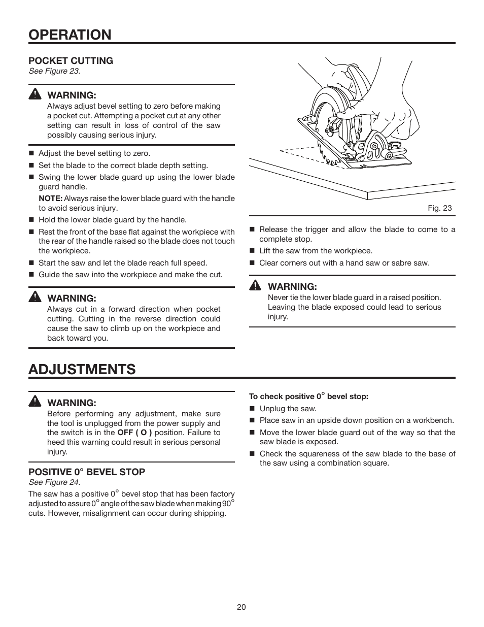 Adjustments, Operation | RIDGID R3203-1 User Manual | Page 20 / 24