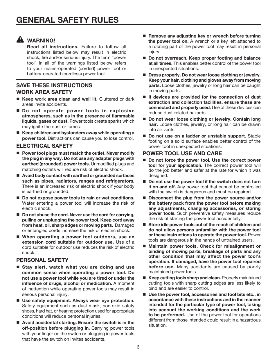 General safety rules | RIDGID R3203-1 User Manual | Page 3 / 24