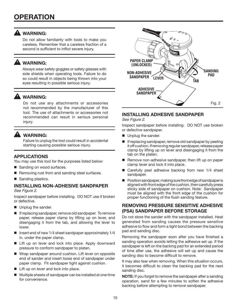 Operation | RIDGID R2500 User Manual | Page 10 / 16