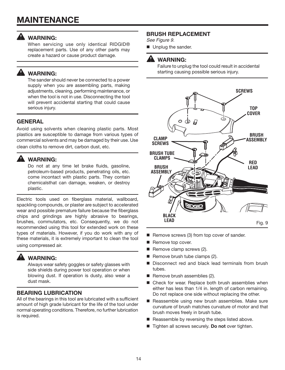 Maintenance | RIDGID R2500 User Manual | Page 14 / 16