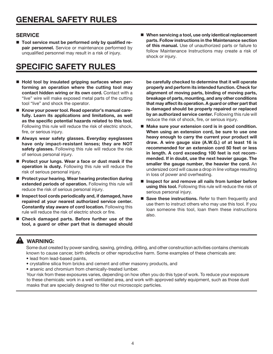General safety rules, Specific safety rules | RIDGID R2500 User Manual | Page 4 / 16
