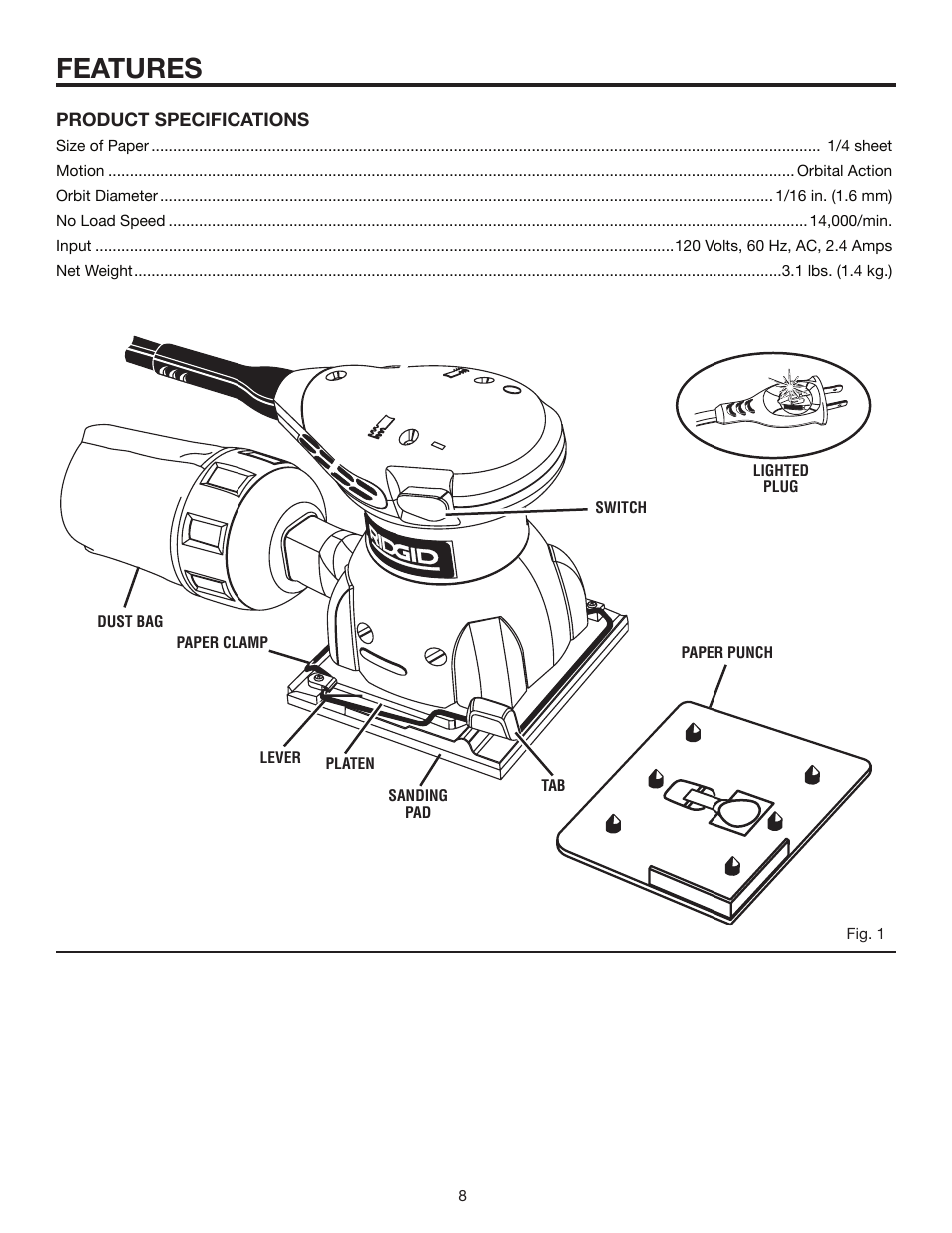 Features | RIDGID R2500 User Manual | Page 8 / 16