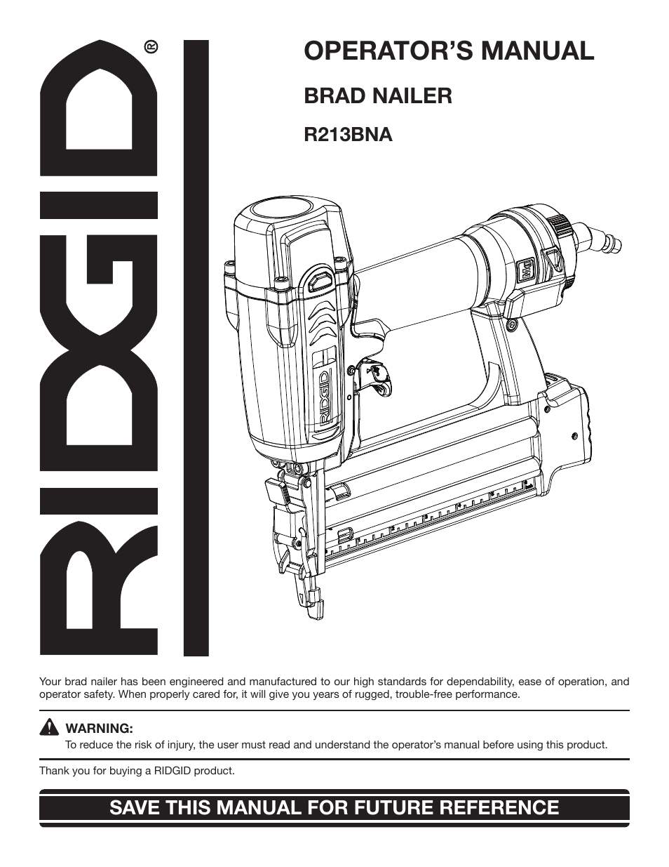 RIDGID R213BNA User Manual | 20 pages