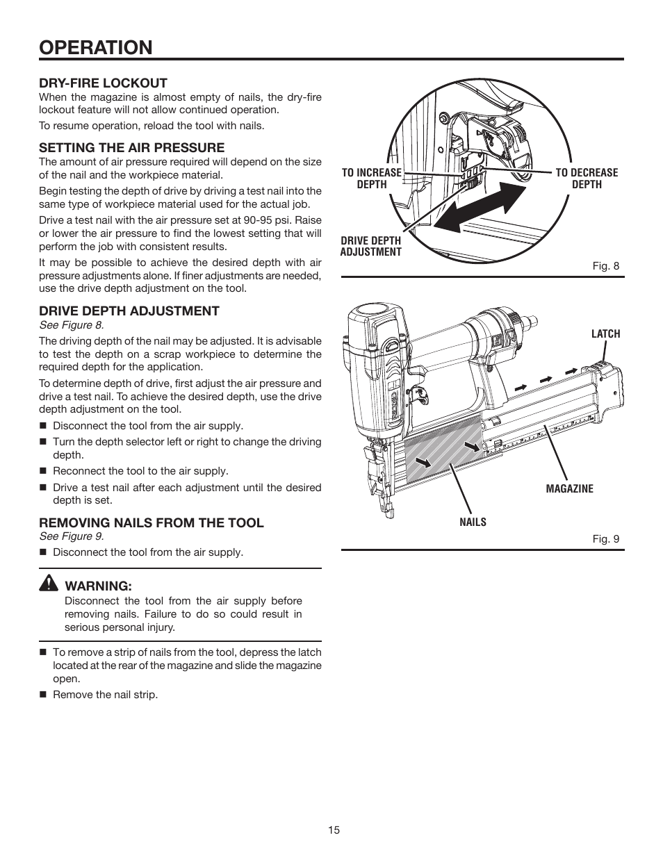 Operation | RIDGID R213BNA User Manual | Page 15 / 20