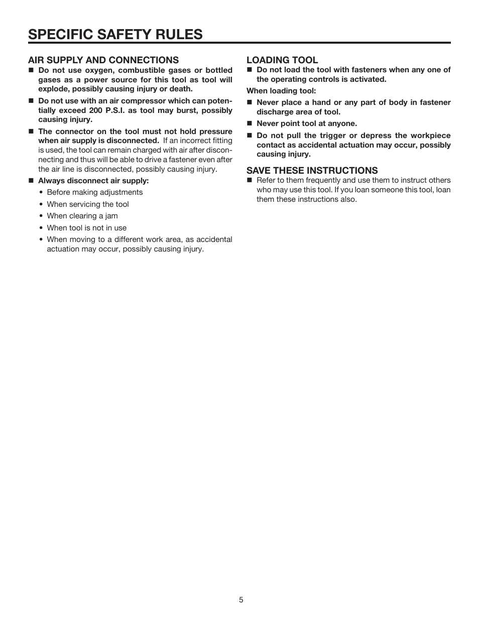 Specific safety rules | RIDGID R213BNA User Manual | Page 5 / 20