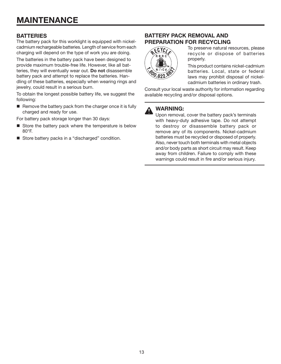 Maintenance | RIDGID R849 User Manual | Page 13 / 16