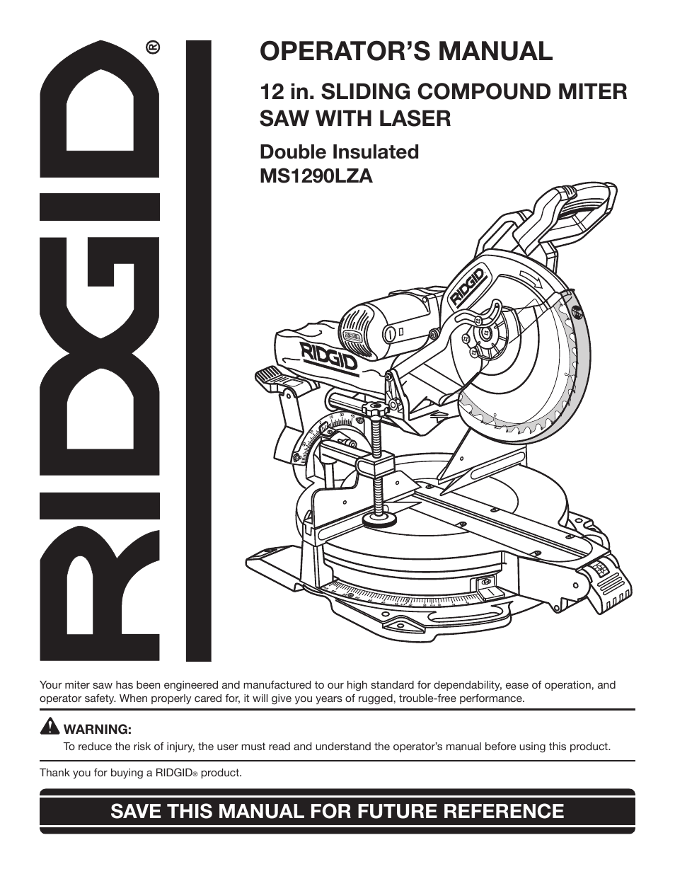 RIDGID MS1290LZA User Manual | 40 pages
