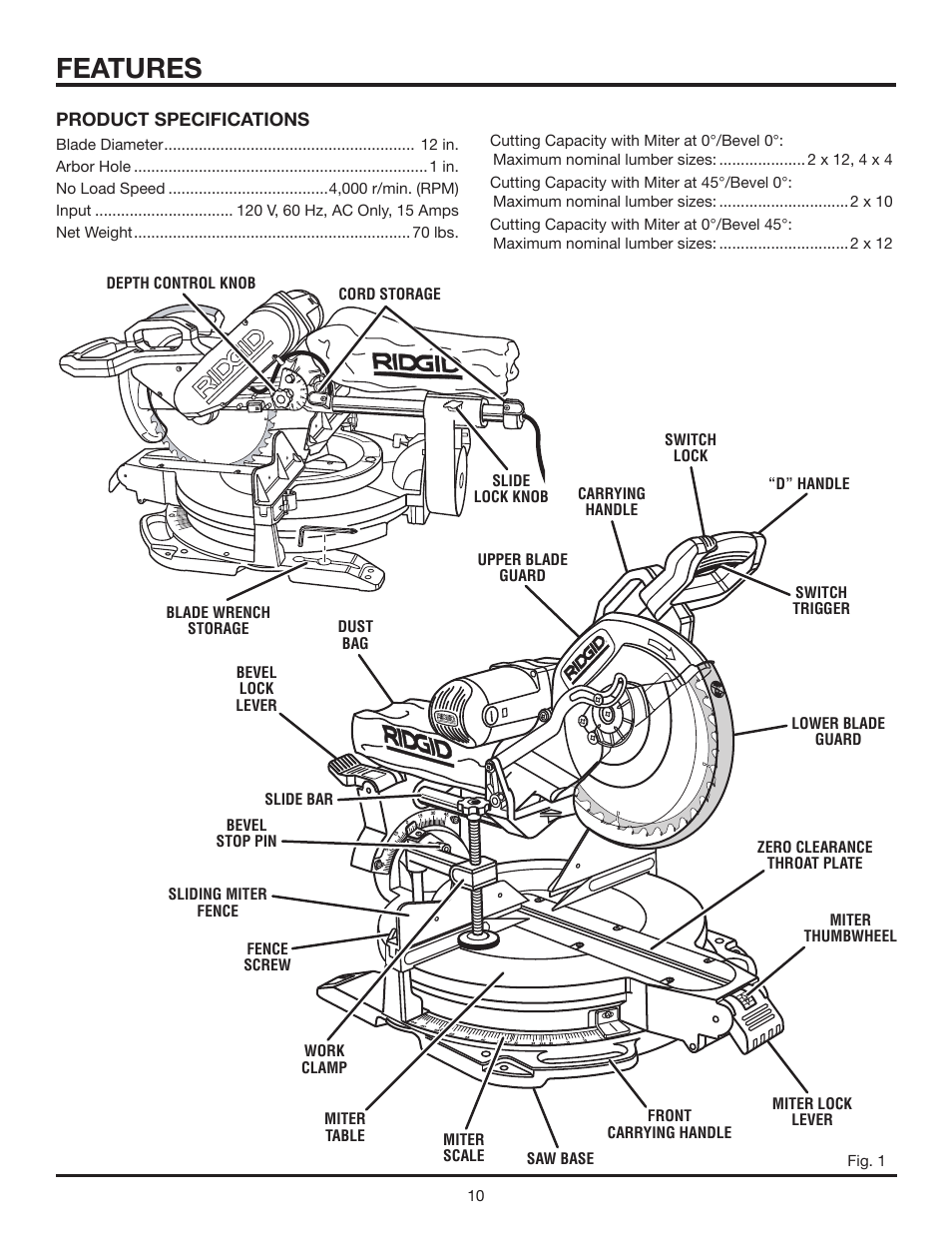 Features | RIDGID MS1290LZA User Manual | Page 10 / 40