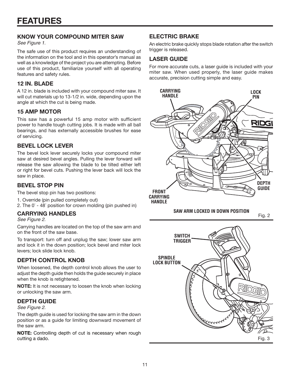 Features | RIDGID MS1290LZA User Manual | Page 11 / 40