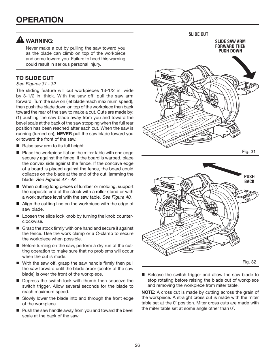 Operation | RIDGID MS1290LZA User Manual | Page 26 / 40