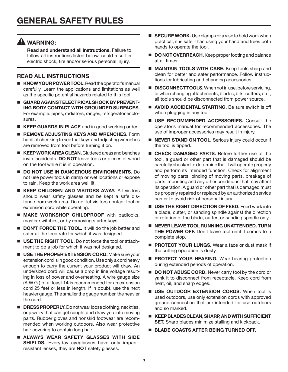 General safety rules | RIDGID MS1290LZA User Manual | Page 3 / 40