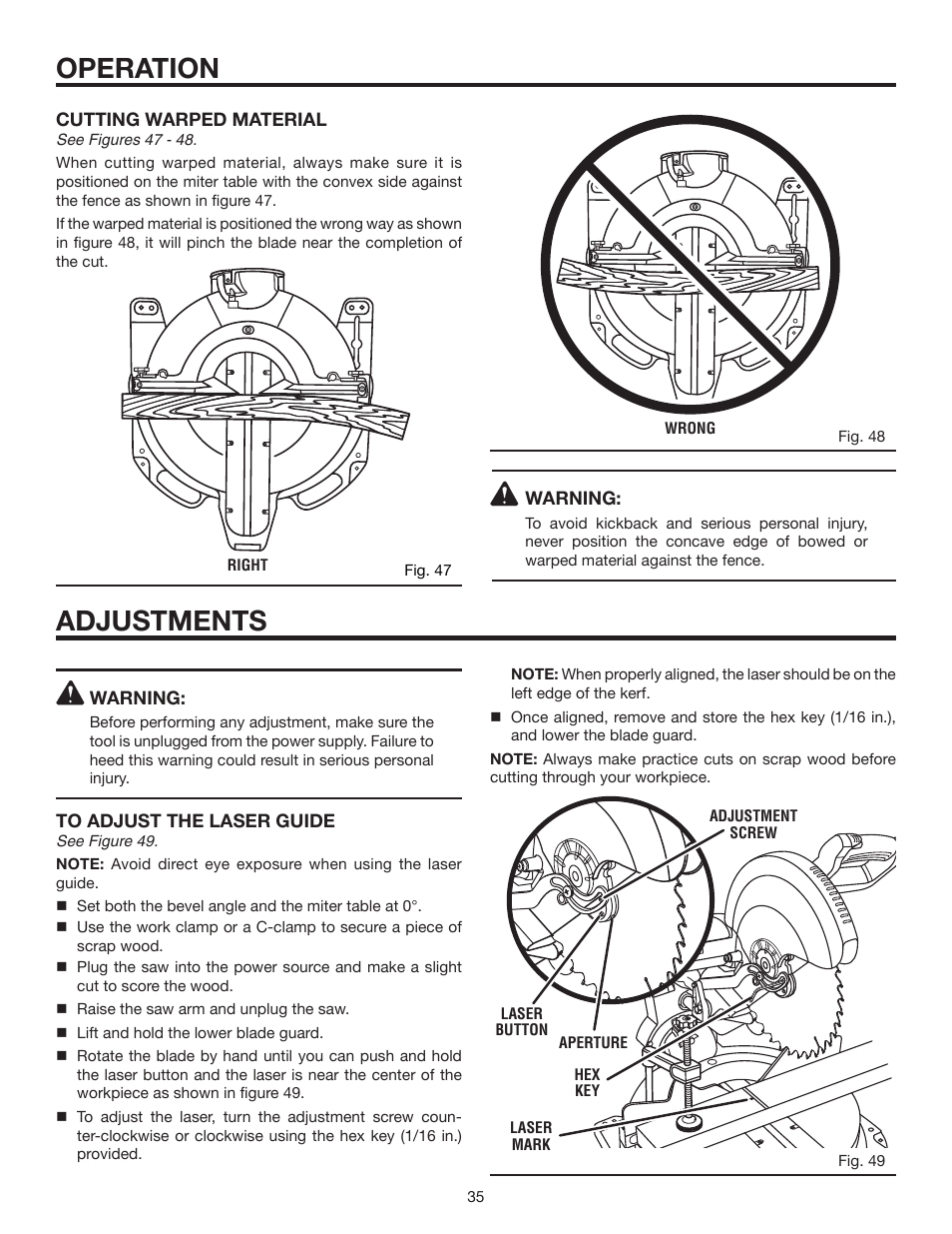 Operation adjustments | RIDGID MS1290LZA User Manual | Page 35 / 40