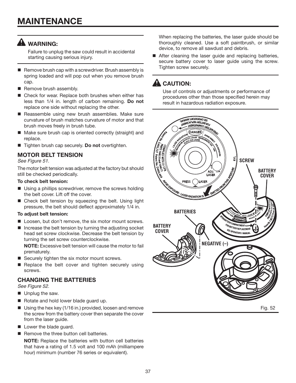 Maintenance | RIDGID MS1290LZA User Manual | Page 37 / 40