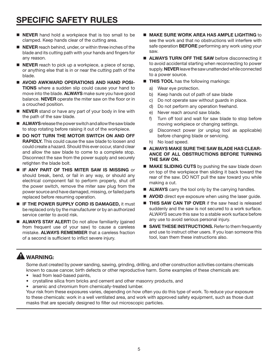 Specific safety rules | RIDGID MS1290LZA User Manual | Page 5 / 40