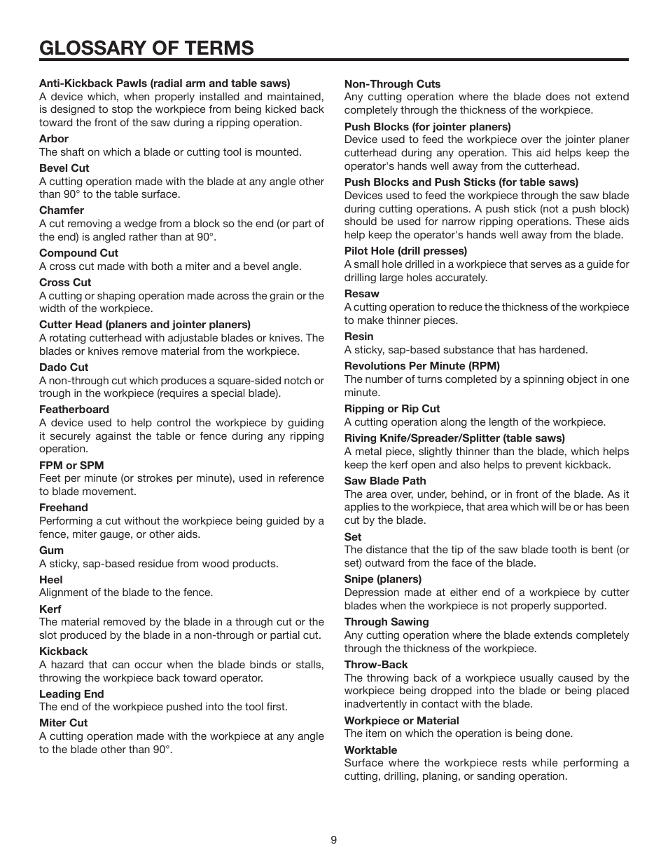 Glossary of terms | RIDGID MS1290LZA User Manual | Page 9 / 40
