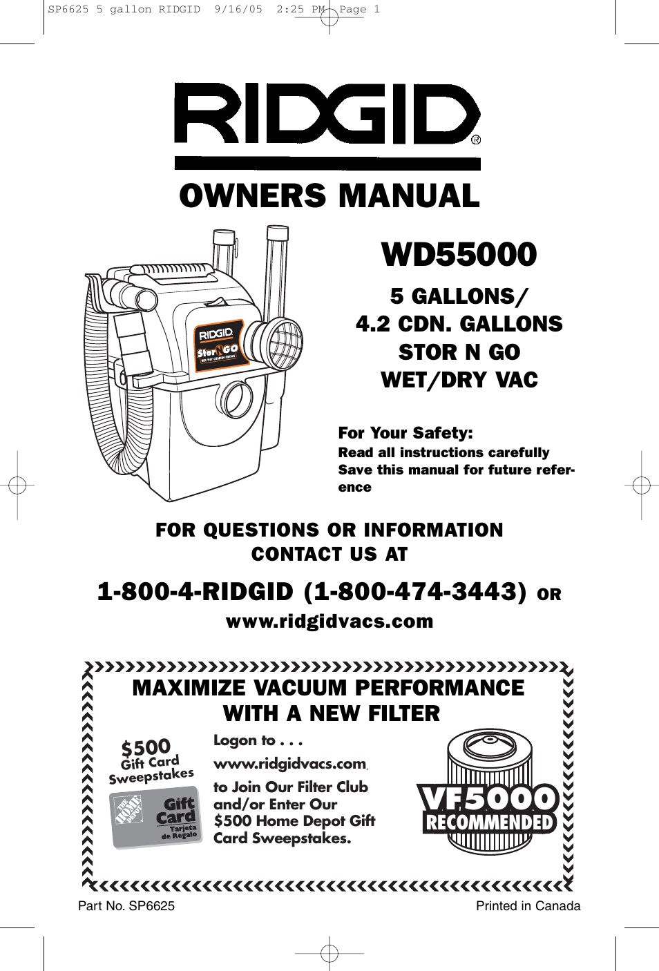 RIDGID WD55000 User Manual | 40 pages