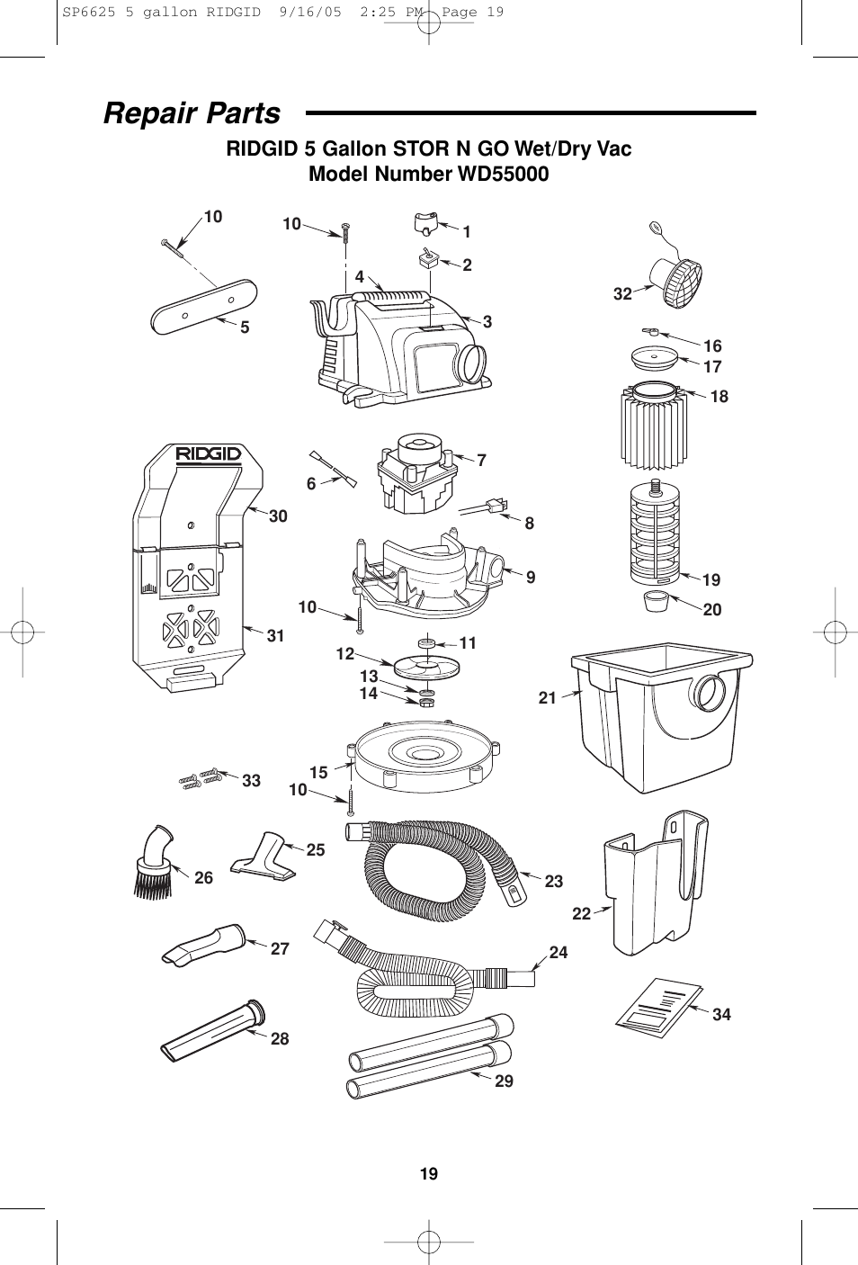 Repair parts | RIDGID WD55000 User Manual | Page 19 / 40