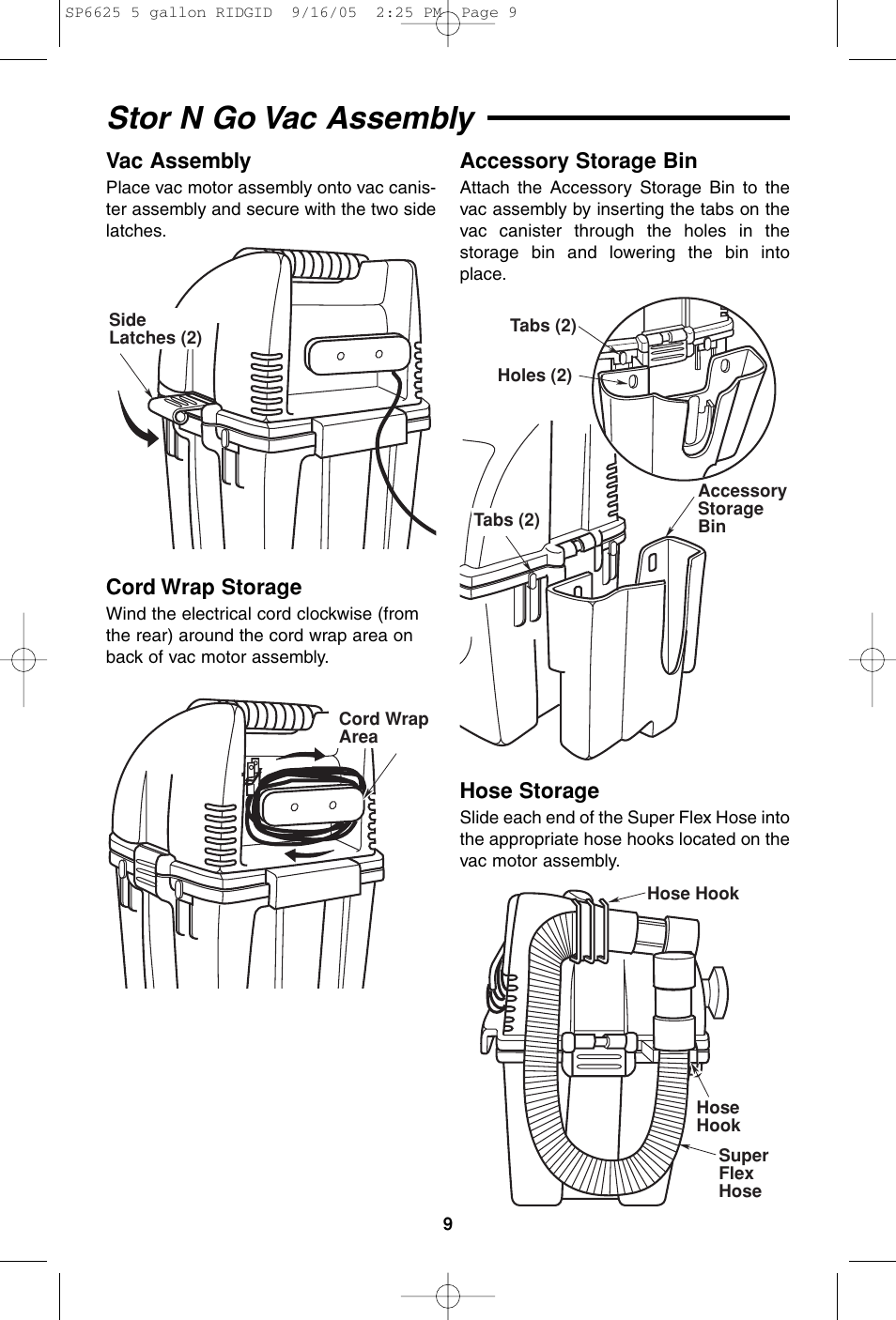 Stor n go vac assembly | RIDGID WD55000 User Manual | Page 9 / 40