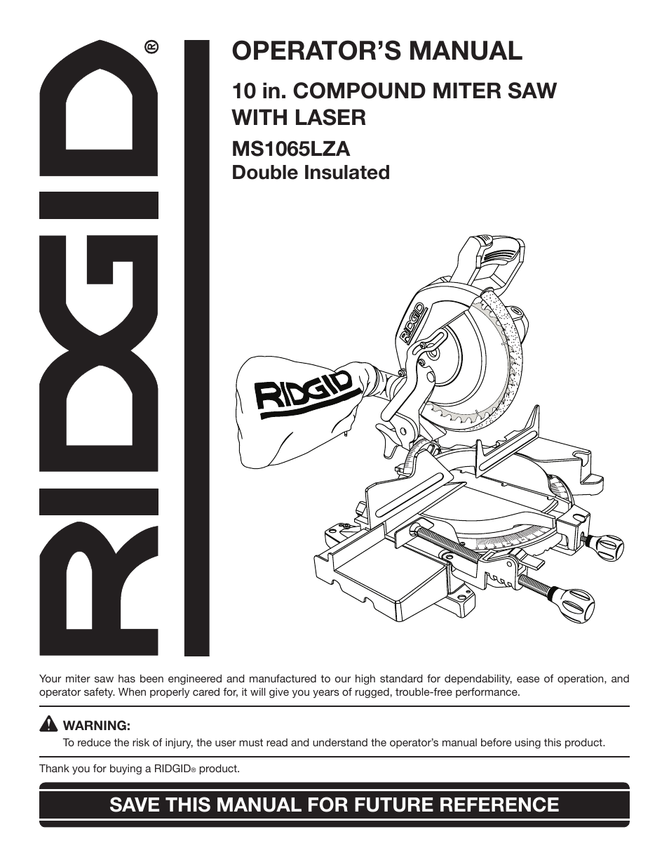 RIDGID MS1065LZA User Manual | 32 pages