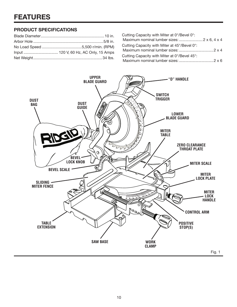 Features | RIDGID MS1065LZA User Manual | Page 10 / 32
