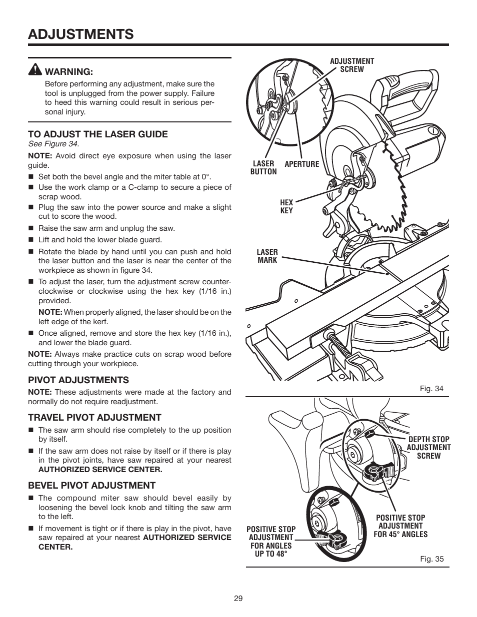 Adjustments | RIDGID MS1065LZA User Manual | Page 29 / 32