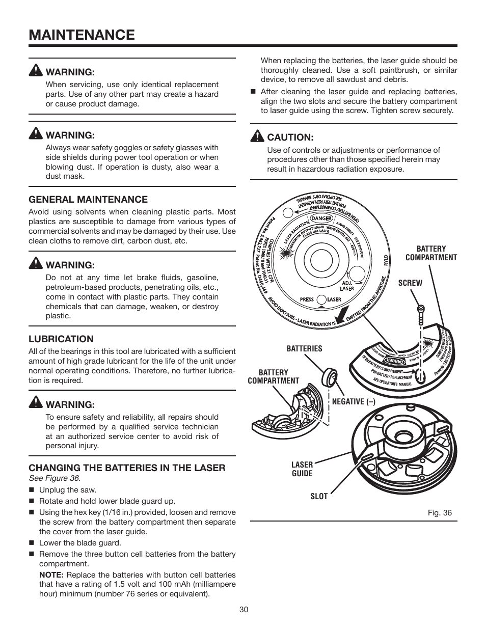 Maintenance | RIDGID MS1065LZA User Manual | Page 30 / 32