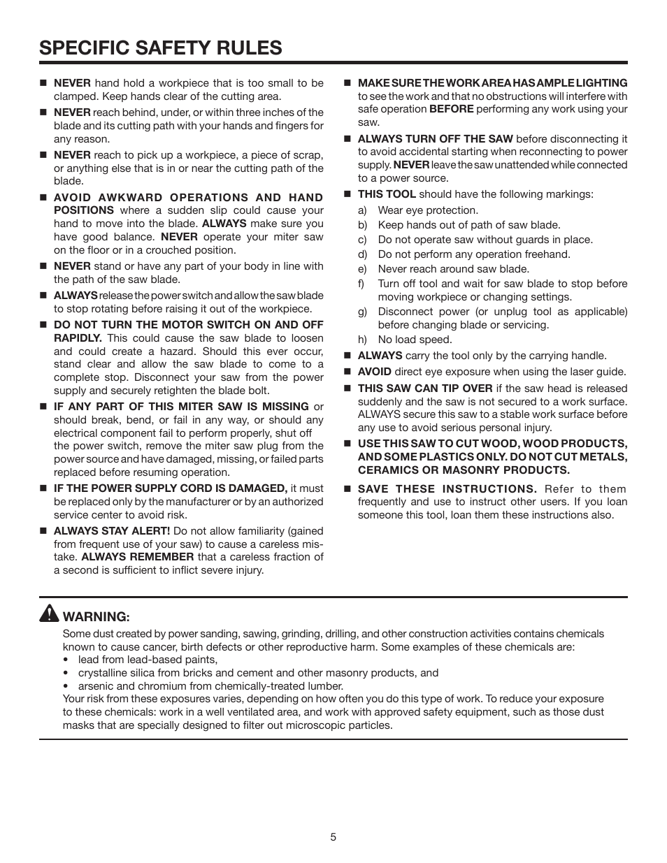 Specific safety rules | RIDGID MS1065LZA User Manual | Page 5 / 32
