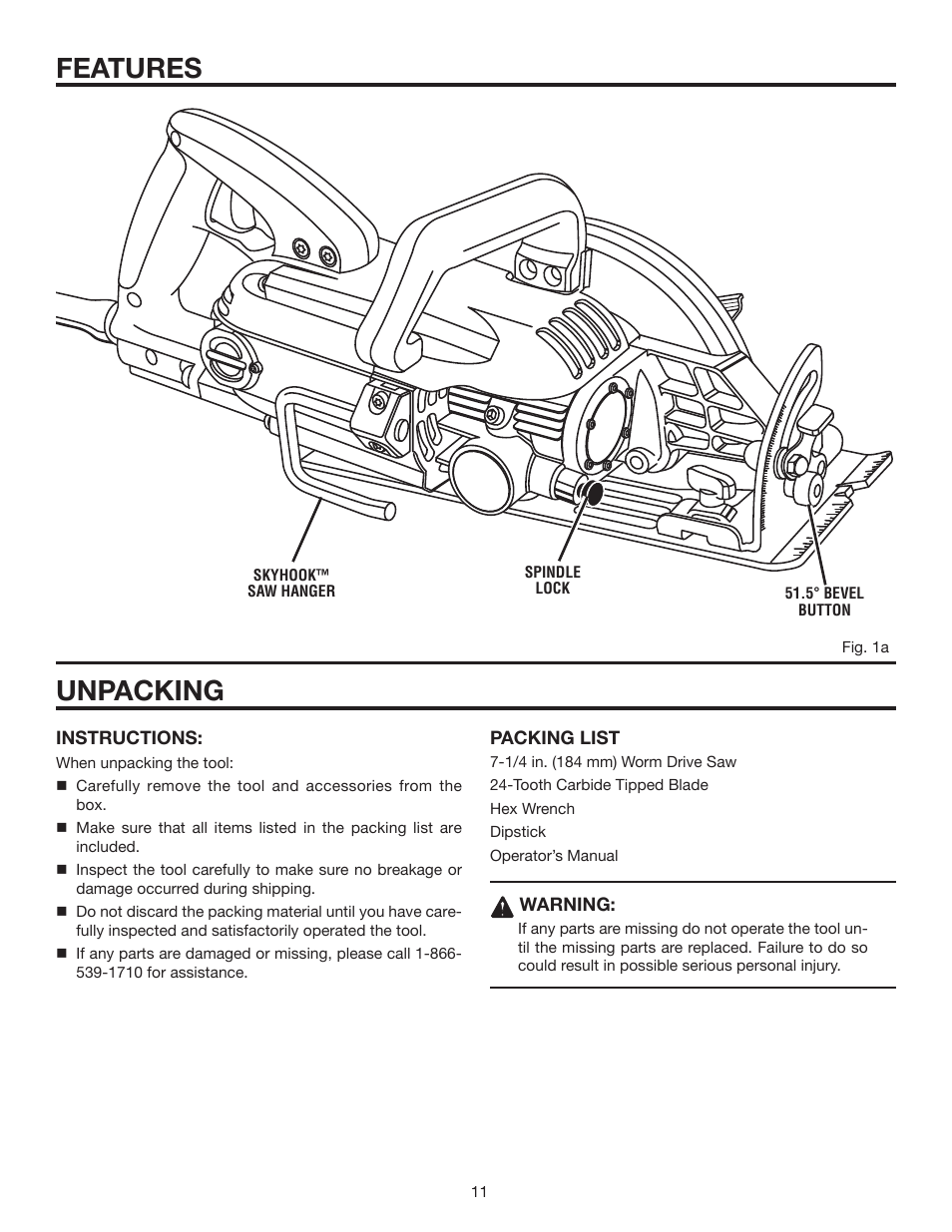 Unpacking, Features | RIDGID R3210 User Manual | Page 11 / 24