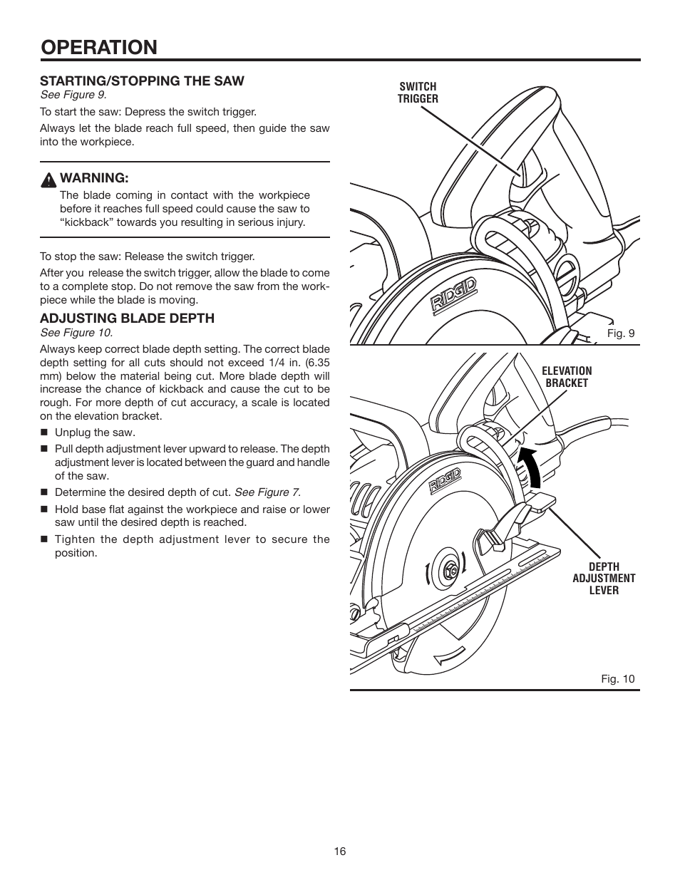 Operation | RIDGID R3210 User Manual | Page 16 / 24