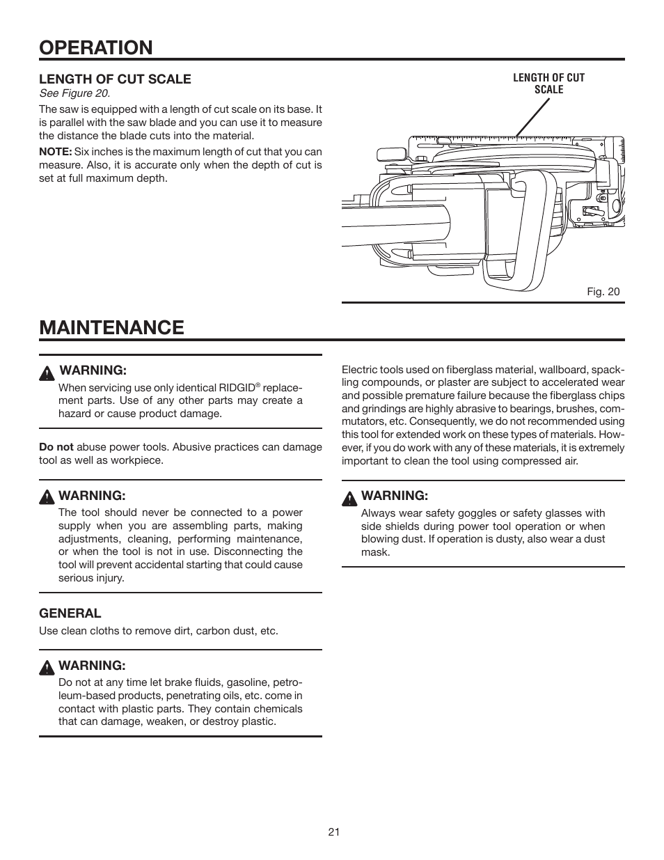 Maintenance, Operation | RIDGID R3210 User Manual | Page 21 / 24