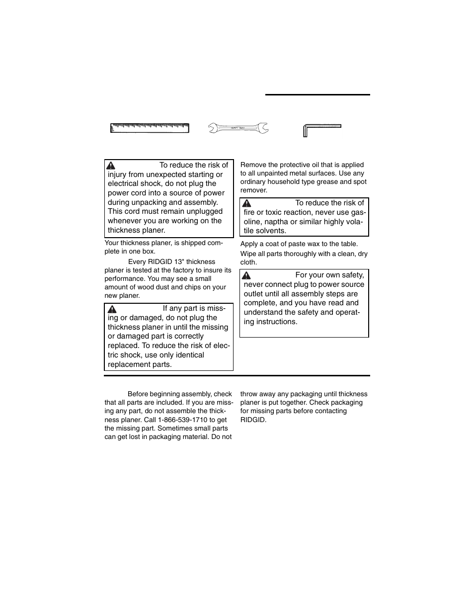 Unpacking and checking contents, Tools needed, Unpacking | List of loose parts | RIDGID TP1300 User Manual | Page 11 / 36